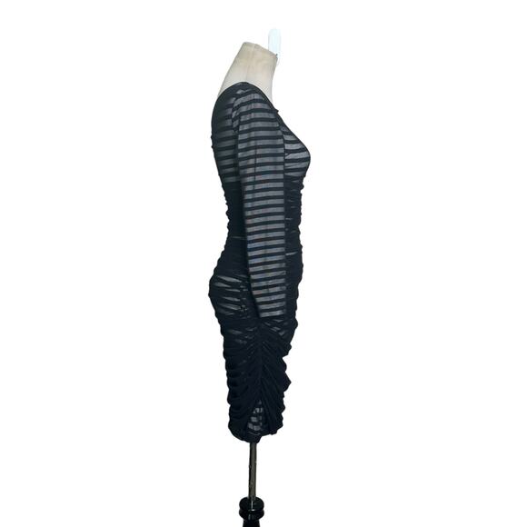 BCBGMAXAZRIA Black Striped One Shoulder Mesh Overlay Cocktail Dress size XS - Picture 16 of 16